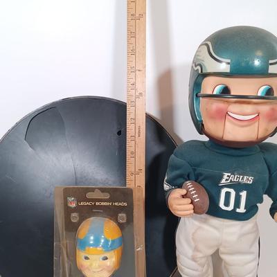 LOT 79B: Vintage Philadelphia Eagles Wall Plaque, Fred Dingler Signed Print, Gemmy Rockin' Randall Doll & More