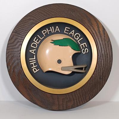 LOT 79B: Vintage Philadelphia Eagles Wall Plaque, Fred Dingler Signed Print, Gemmy Rockin' Randall Doll & More