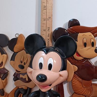 LOT 80B: Disney Mickey Mouse 70 Happy Years Ornaments, Mickey and Minnie Mouse Wood Wall Art & More