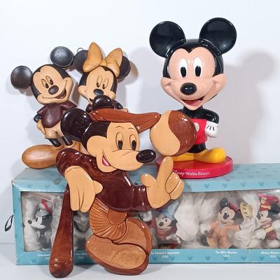 LOT 80B: Disney Mickey Mouse 70 Happy Years Ornaments, Mickey and Minnie Mouse Wood Wall Art & More