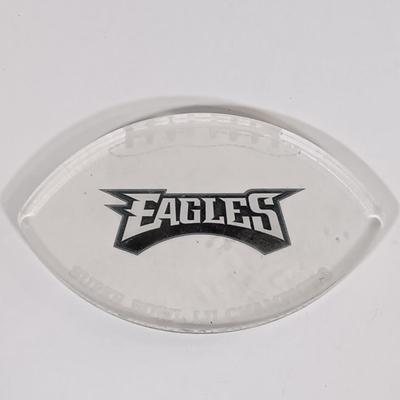 LOT 123B: Eagles Superbowl LII Wall Art w/ Collectible Plate and Resin Football