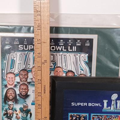 LOT 123B: Eagles Superbowl LII Wall Art w/ Collectible Plate and Resin Football