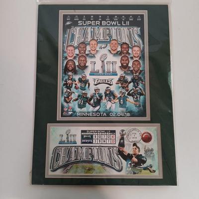 LOT 123B: Eagles Superbowl LII Wall Art w/ Collectible Plate and Resin Football