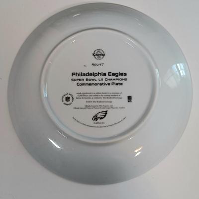 LOT 123B: Eagles Superbowl LII Wall Art w/ Collectible Plate and Resin Football