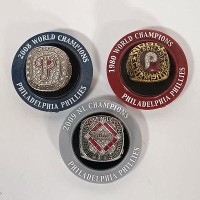 LOT 136B: Set of (3) Phillies World Champions and NL Champions Replica Rings