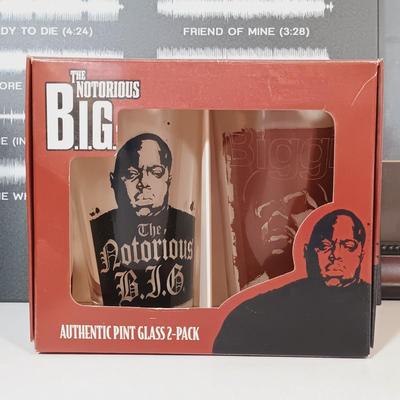 LOT 137B: The Notorious B.I.G. Chalk Art, Bobble Heads, Glasses & Metal Sign