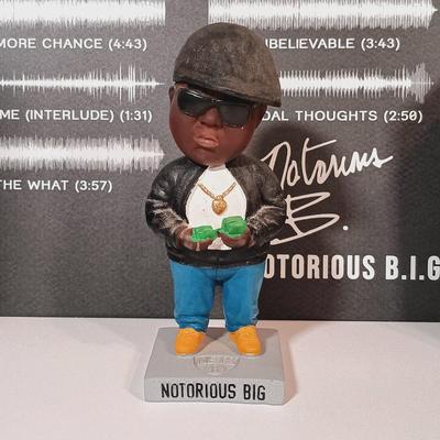 LOT 137B: The Notorious B.I.G. Chalk Art, Bobble Heads, Glasses & Metal Sign