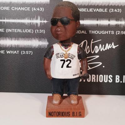 LOT 137B: The Notorious B.I.G. Chalk Art, Bobble Heads, Glasses & Metal Sign