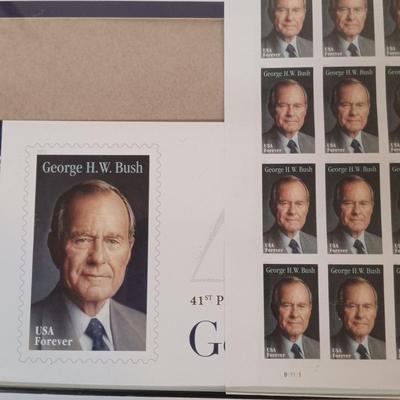 LOT 139B: Signed Barbara and George Bush Photo, Signed Jim Bunning Photo, George Bush Stamps & More