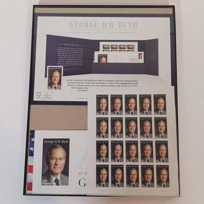 LOT 139B: Signed Barbara and George Bush Photo, Signed Jim Bunning Photo, George Bush Stamps & More