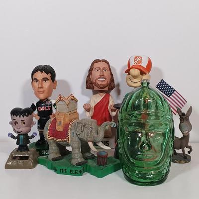 LOT 145B: Collection of Bobble Heads with Green Glass Lenape State Bank