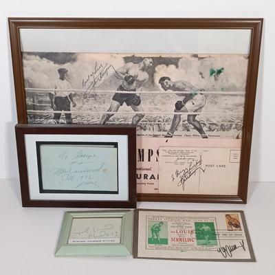LOT 146B: Autographed Boxing Memorabilia- Evander Holyfield, Muhammad Ali, Jack Dempsey & Max Schmeling