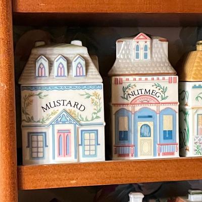 LOT 165K: 1989 Lenox Spice Village Porcelain Complete Set (24) with Wooden Display Shelf