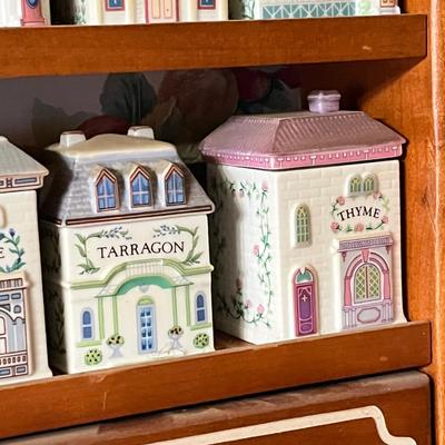 LOT 165K: 1989 Lenox Spice Village Porcelain Complete Set (24) with Wooden Display Shelf