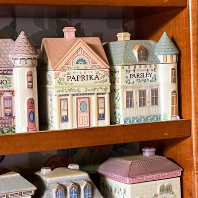 LOT 165K: 1989 Lenox Spice Village Porcelain Complete Set (24) with Wooden Display Shelf