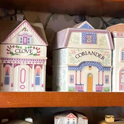 LOT 165K: 1989 Lenox Spice Village Porcelain Complete Set (24) with Wooden Display Shelf