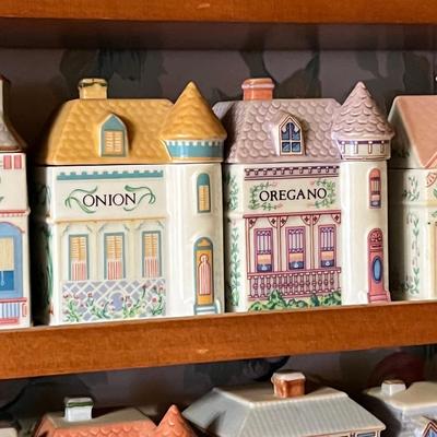 LOT 165K: 1989 Lenox Spice Village Porcelain Complete Set (24) with Wooden Display Shelf