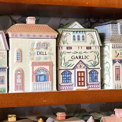 LOT 165K: 1989 Lenox Spice Village Porcelain Complete Set (24) with Wooden Display Shelf