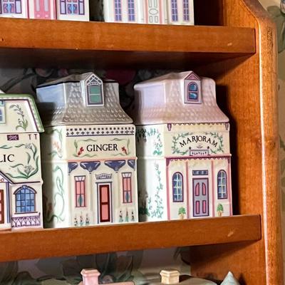 LOT 165K: 1989 Lenox Spice Village Porcelain Complete Set (24) with Wooden Display Shelf