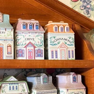 LOT 165K: 1989 Lenox Spice Village Porcelain Complete Set (24) with Wooden Display Shelf
