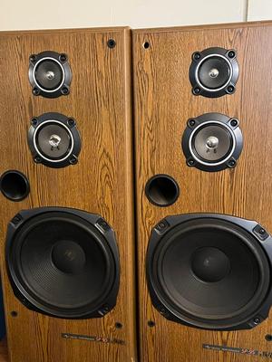 LOT 166D: Stereo System with Entertainment Cabinet, JVC Speakers, Pioneer 6-Disc CD Player, JVC Amplifier and Tuner, and Sony Dual Tape Deck