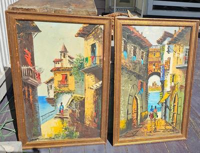 Pair of MCM Original Paintings Signed Collazzi
