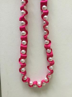 Pink faux beaded ribbon necklace