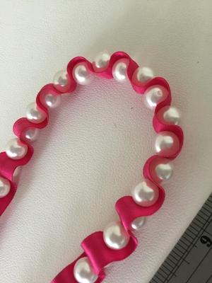 Pink faux beaded ribbon necklace