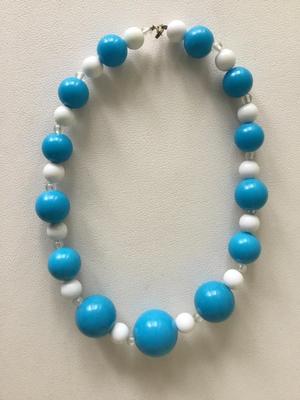 Blue and white collar beaded necklace