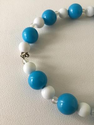 Blue and white collar beaded necklace
