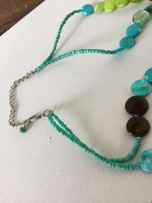 Colorful blues and green 2 layer beaded necklace