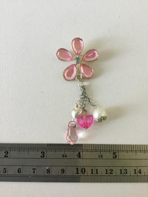 Pink flower dangle brooch
