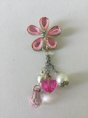 Pink flower dangle brooch