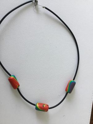 Black cord rainbow beaded fashion necklace