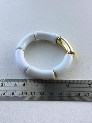 Gold tone white stretchy fashion bracelet