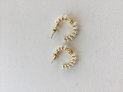 Gold tone faux pearl small hoop earrings