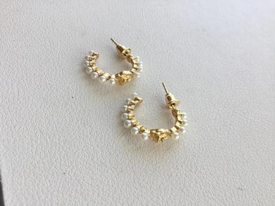 Gold tone faux pearl small hoop earrings
