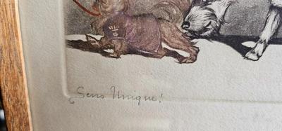 Vintage Print of Dogs Sniffing Butts! Boris O'Klein Etching Signed!