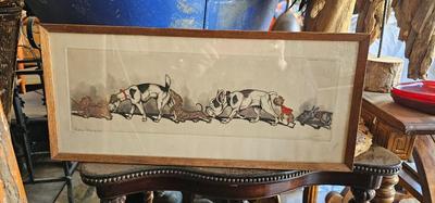 Vintage Print of Dogs Sniffing Butts! Boris O'Klein Etching Signed!