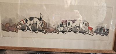 Vintage Print of Dogs Sniffing Butts! Boris O'Klein Etching Signed!
