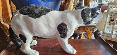 Large Black and White Ceramic Cat 10" high x 16" long Italian