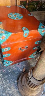 Chinese Vintage Blanket chest with Red Lacquer and Cloisonne Floral Decor with tray BOHO CHIC!