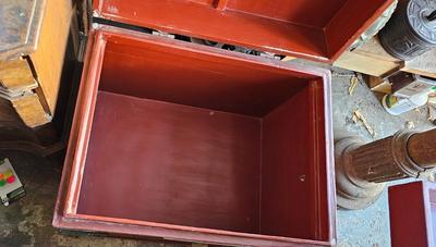 Chinese Vintage Blanket chest with Red Lacquer and Cloisonne Floral Decor with tray BOHO CHIC!