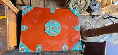 Chinese Vintage Blanket chest with Red Lacquer and Cloisonne Floral Decor with tray BOHO CHIC!