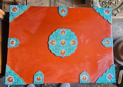 Chinese Vintage Blanket chest with Red Lacquer and Cloisonne Floral Decor with tray BOHO CHIC!