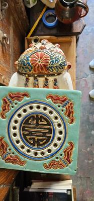 Large Vietnamese Ceramic Elephant Garden Stool/ Plant Stand/ Side Table BOHO Chic
