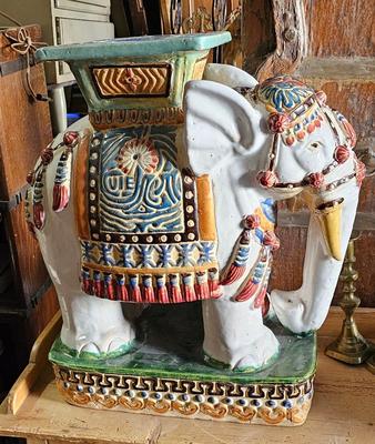 Large Vietnamese Ceramic Elephant Garden Stool/ Plant Stand/ Side Table BOHO Chic