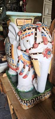 Large Vietnamese Ceramic Elephant Garden Stool/ Plant Stand/ Side Table BOHO Chic