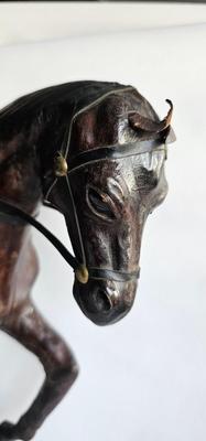Two Leather Wrapped 12" Horses Statues Figurines Equestrian Art Decor
