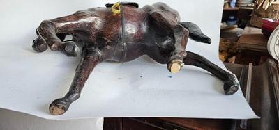Two Leather Wrapped 12" Horses Statues Figurines Equestrian Art Decor